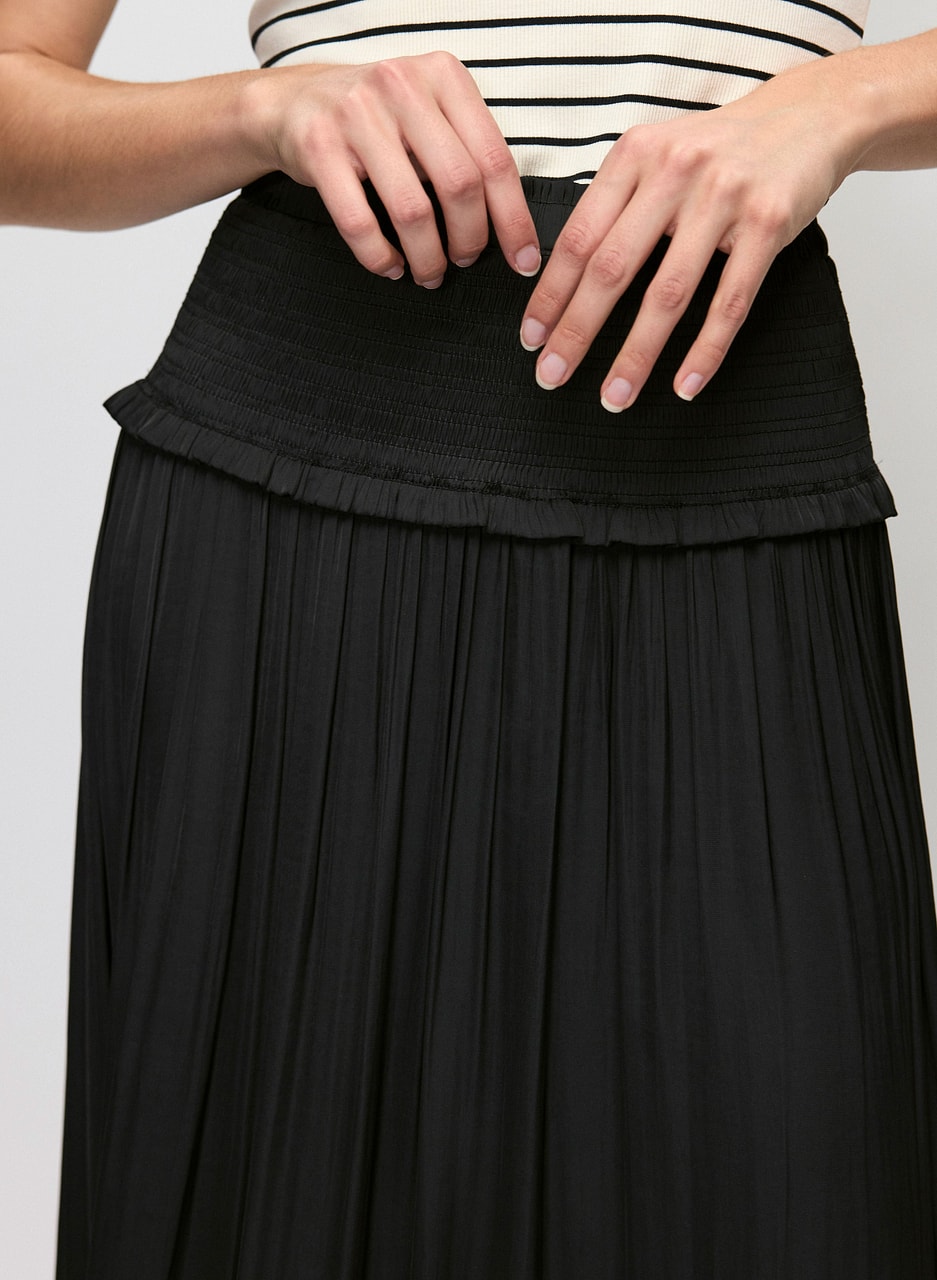 Shirred Waist Satin Maxi Skirt