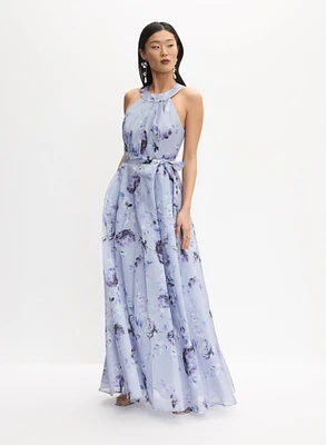 Robe de soirée florale à col licou