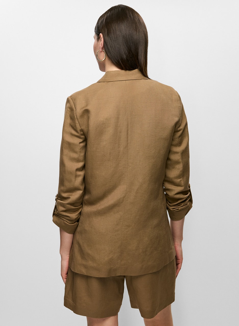 Rolled Sleeve Linen-Blend Blazer