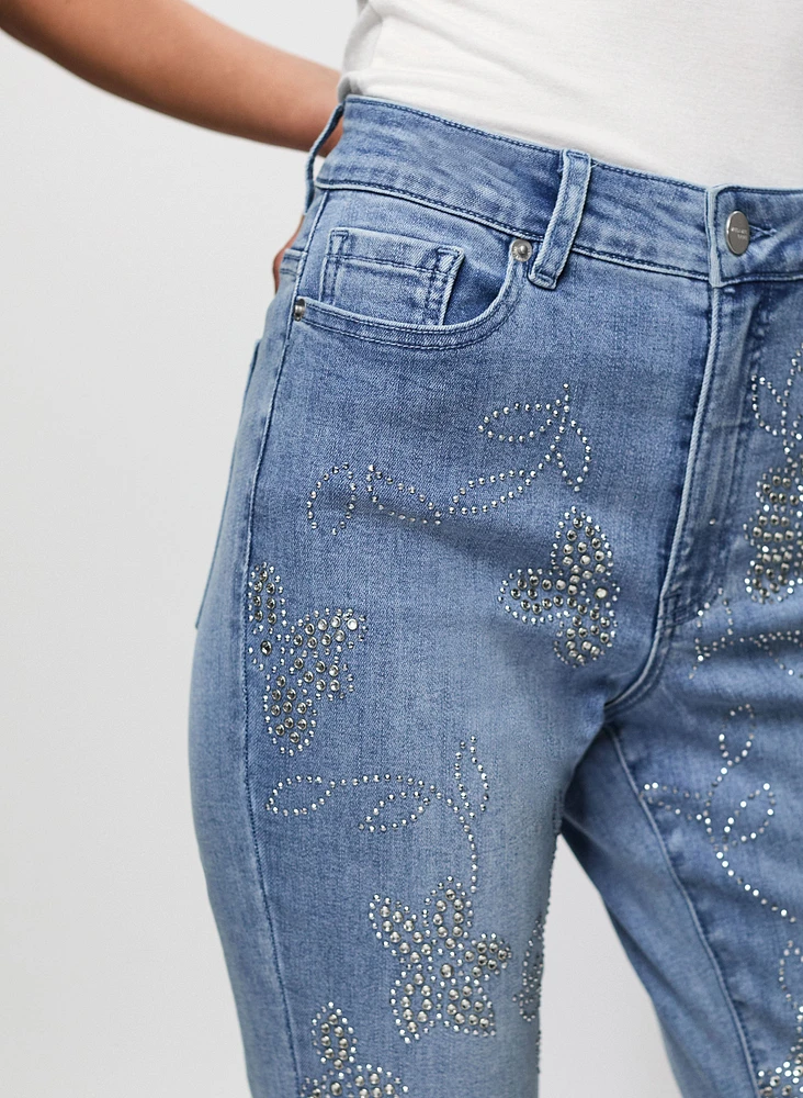 Floral Stud Embellished Jeans