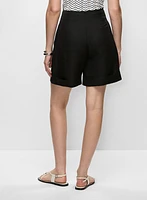 Linen-Blend High Rise Shorts
