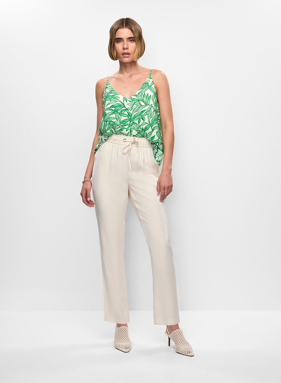 Palm Print Tiered Camisole & Elastic Waist Straight Leg Pants