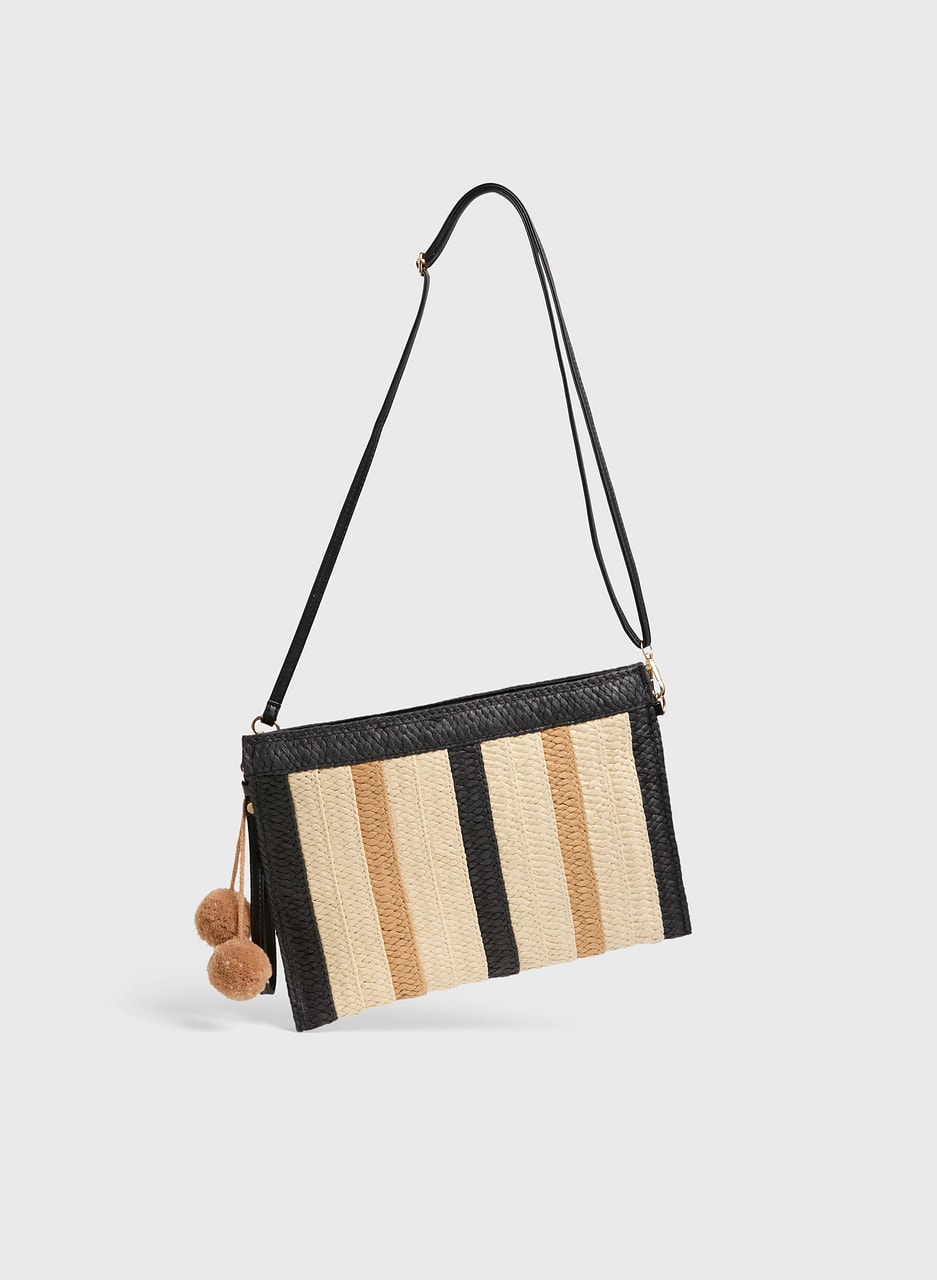 Decorative Pompom Straw Clutch