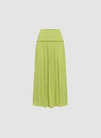 Shirred Waist Satin Maxi Skirt