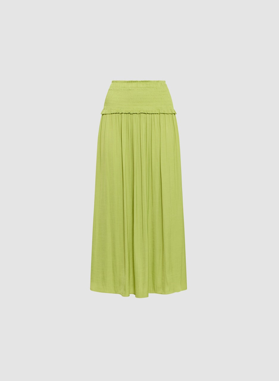 Shirred Waist Satin Maxi Skirt