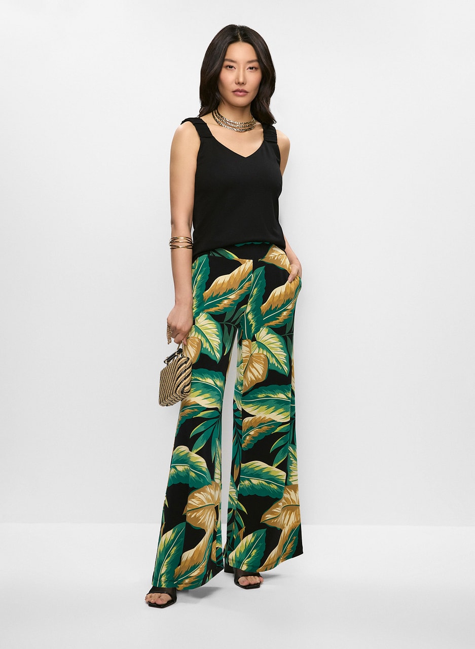 Ruched Strap Top & Leaf Print Pants