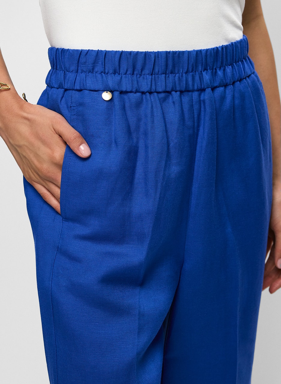 Pull-On Linen-Blend Culotte Pants