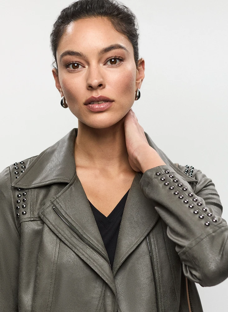 Joseph Ribkoff - Stud Embellished Vegan Leather Jacket