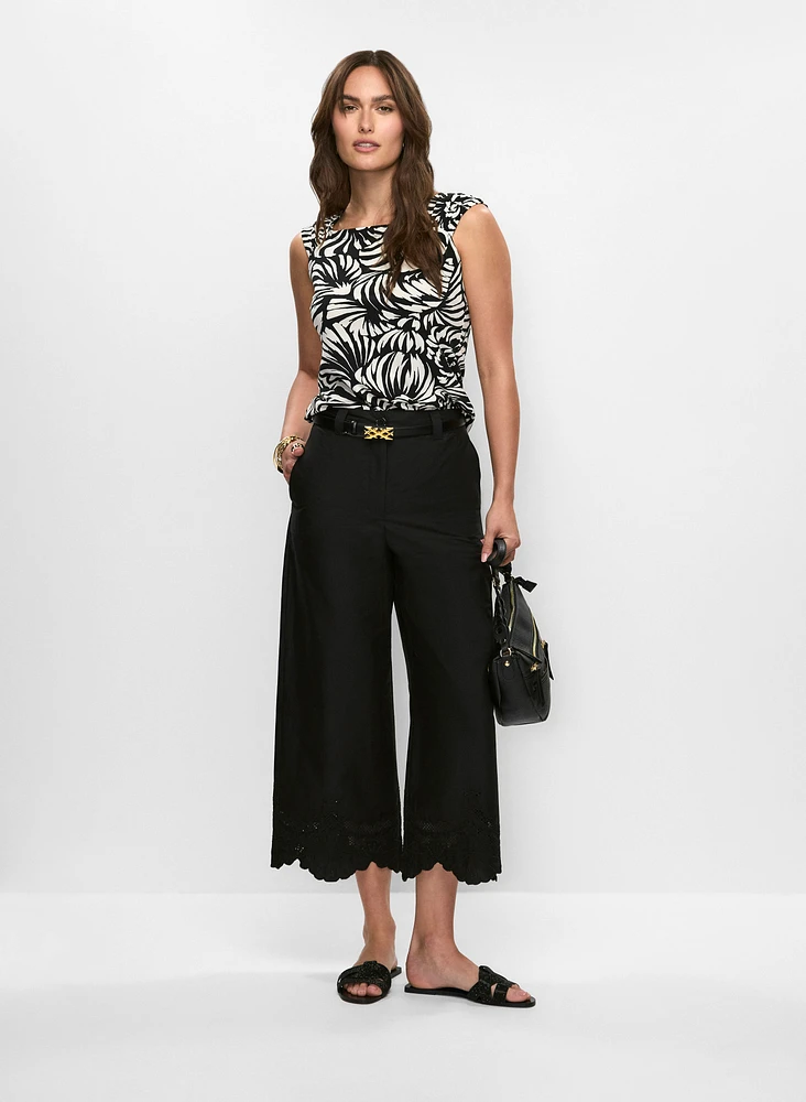 Graphic Floral Top & Embroidered Cropped Pants