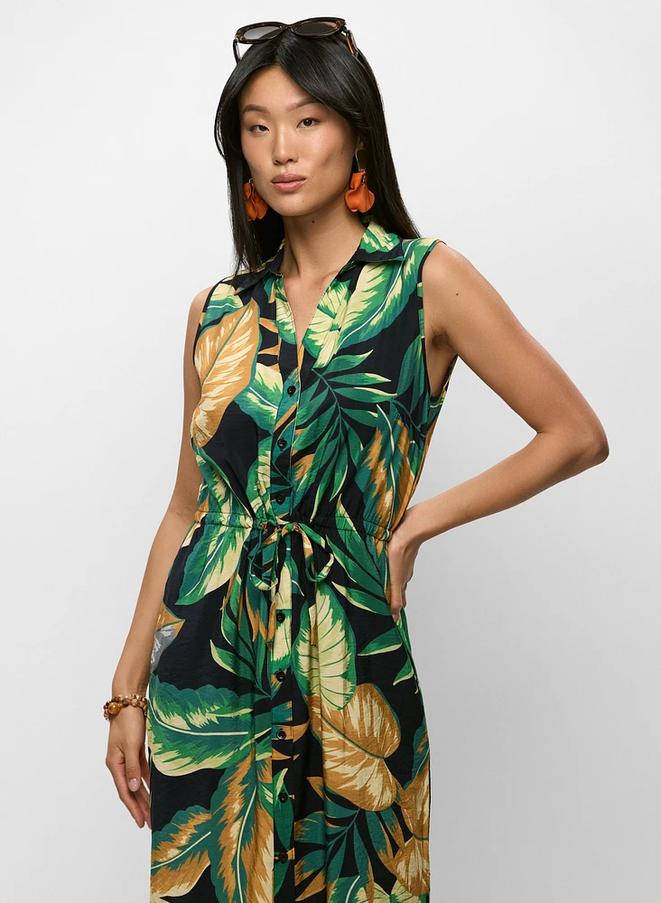 Palm Print Shirt Dress