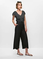 Embroidered Cropped Wide-Leg Pants