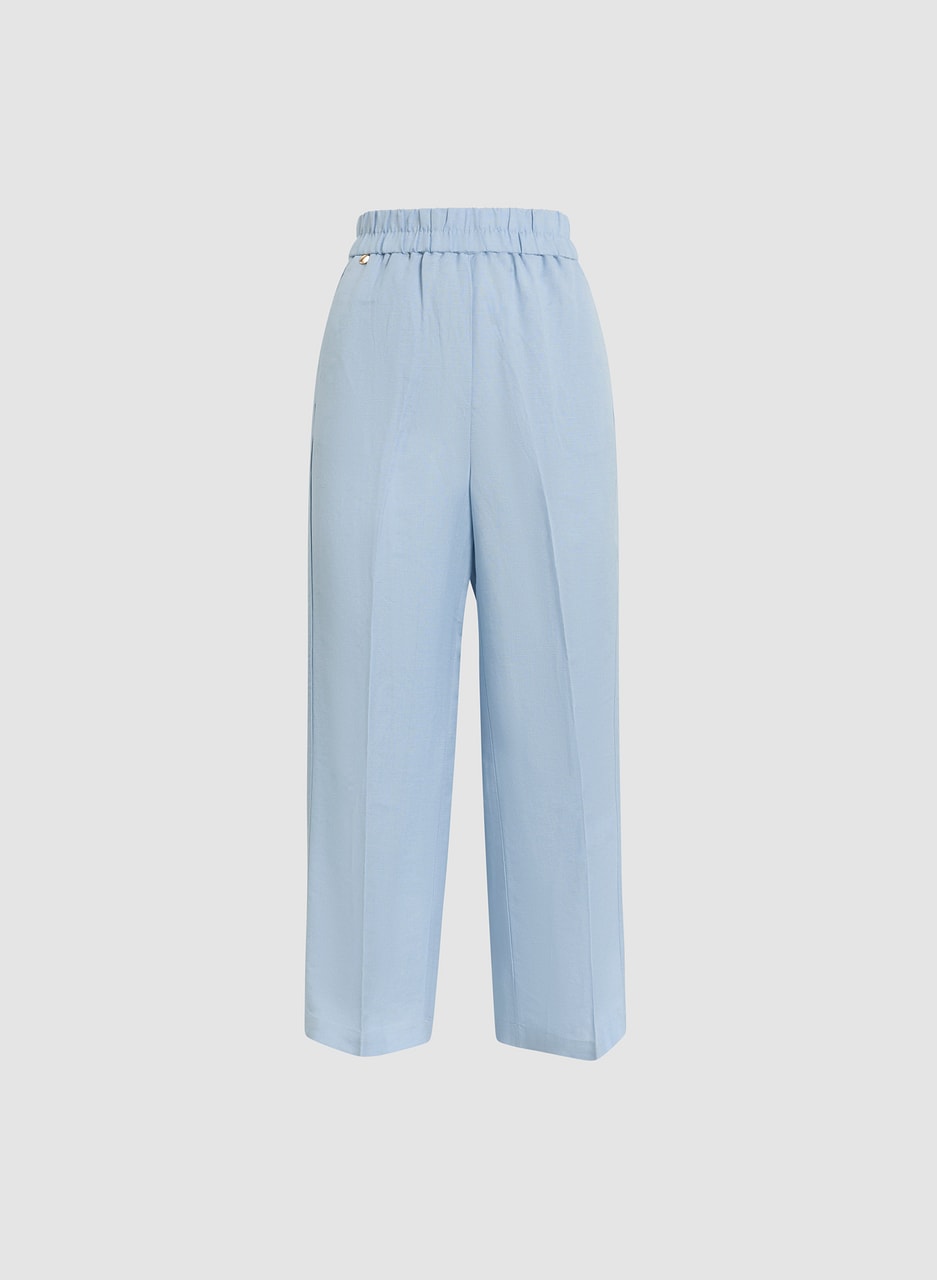 Pull-On Linen-Blend Culotte Pants