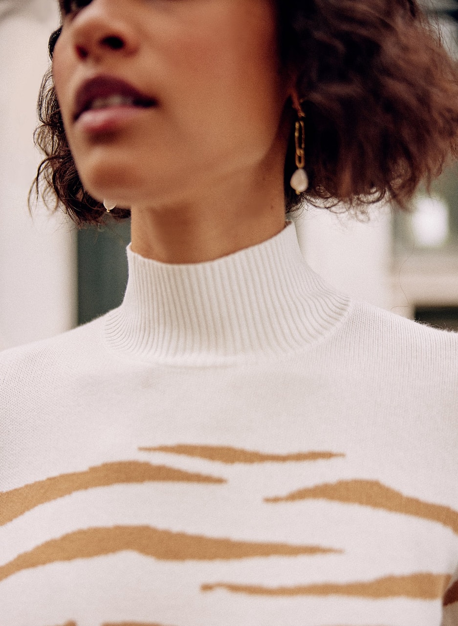 Zebra Print Mock Neck Sweater