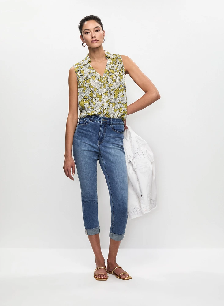 Eyelet Trim Jacket & Slim Leg Cuffed Jeans