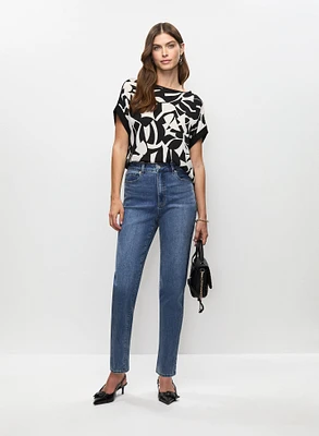 Geometric Print Top & Straight Leg Jeans