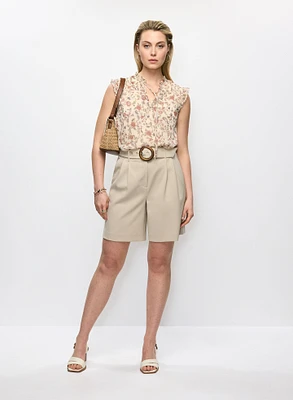 Mixed Floral Blouse & Pleated Shorts