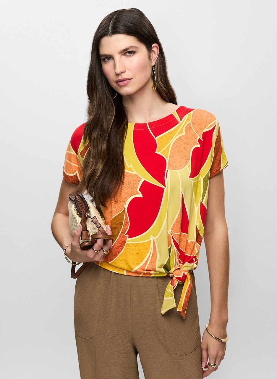 Knotted Leaf Print T-Shirt