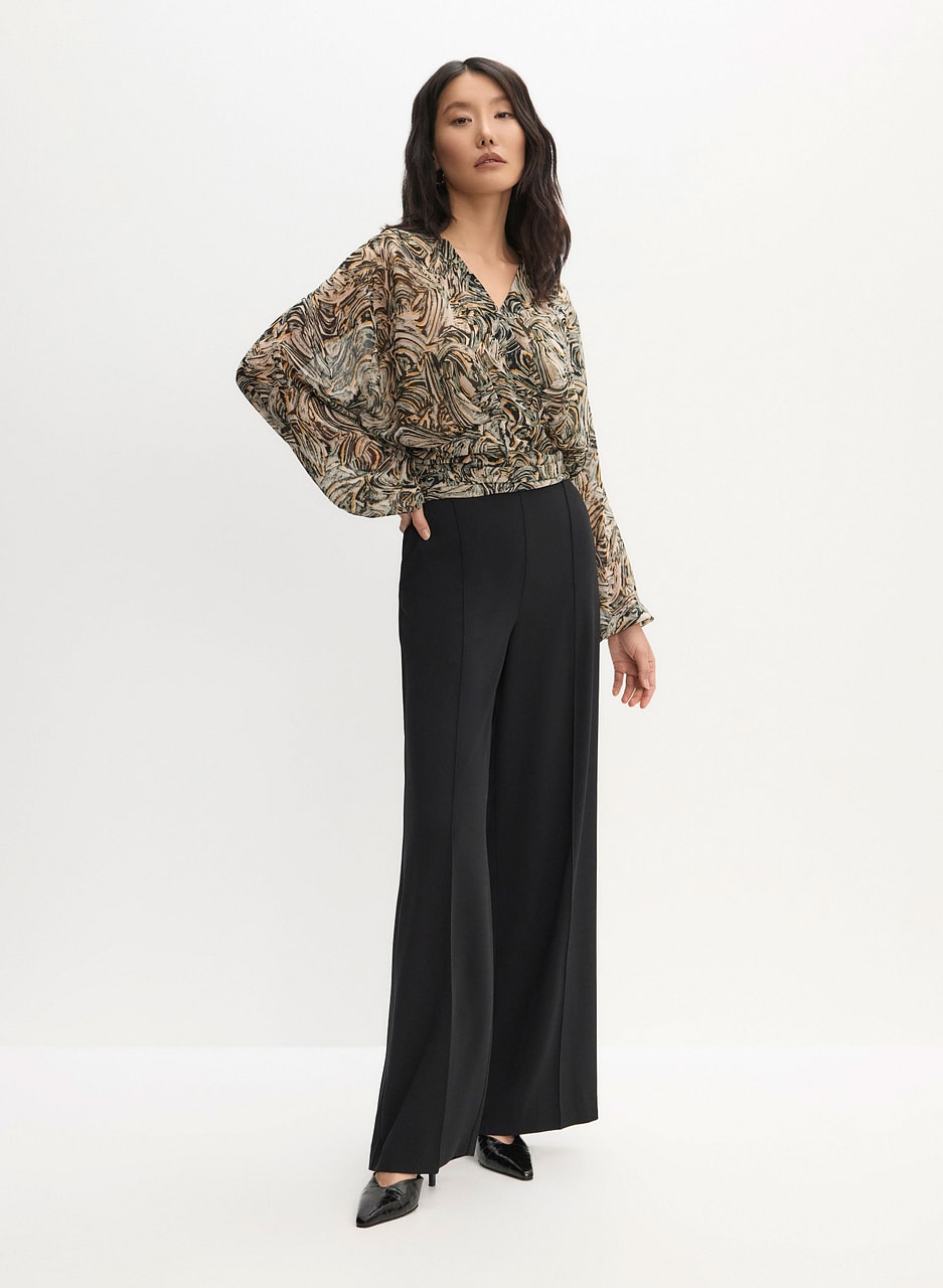 Faux-Wrap Abstract Print Blouse
