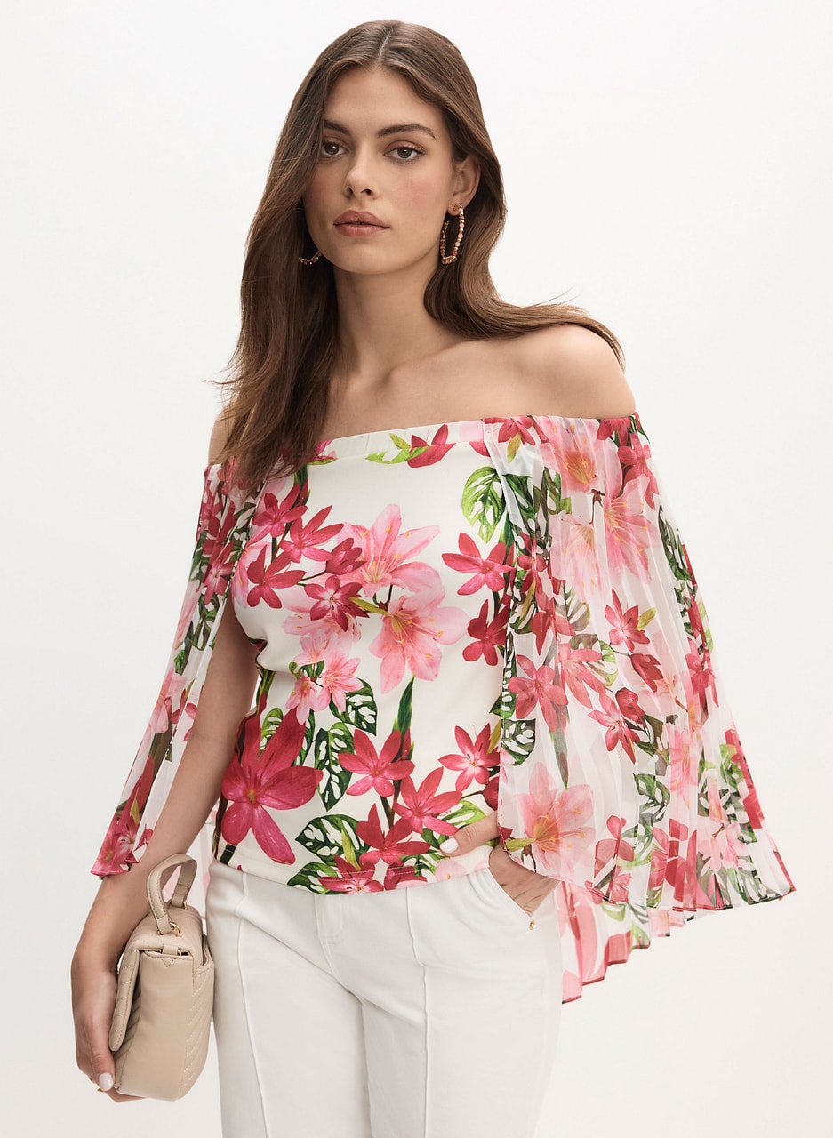 Joseph Ribkoff - Floral Off-Shoulder Cape Sleeve Blouse