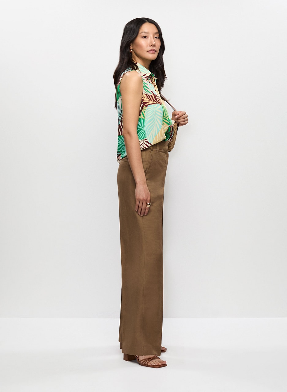 Linen-Blend Wide Leg Pants