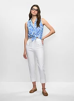 Sleeveless Floral Crepe Blouse & Pull-On Slit Hem Capris