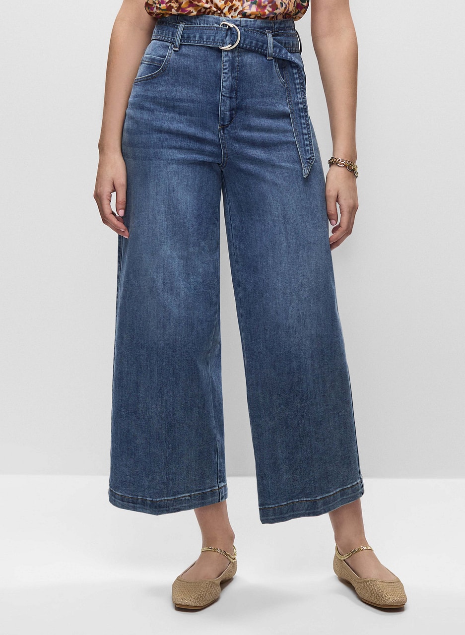 High-Rise Belted Culotte Jeans