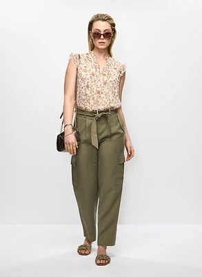 Frilled Floral Blouse & Cargo Pants