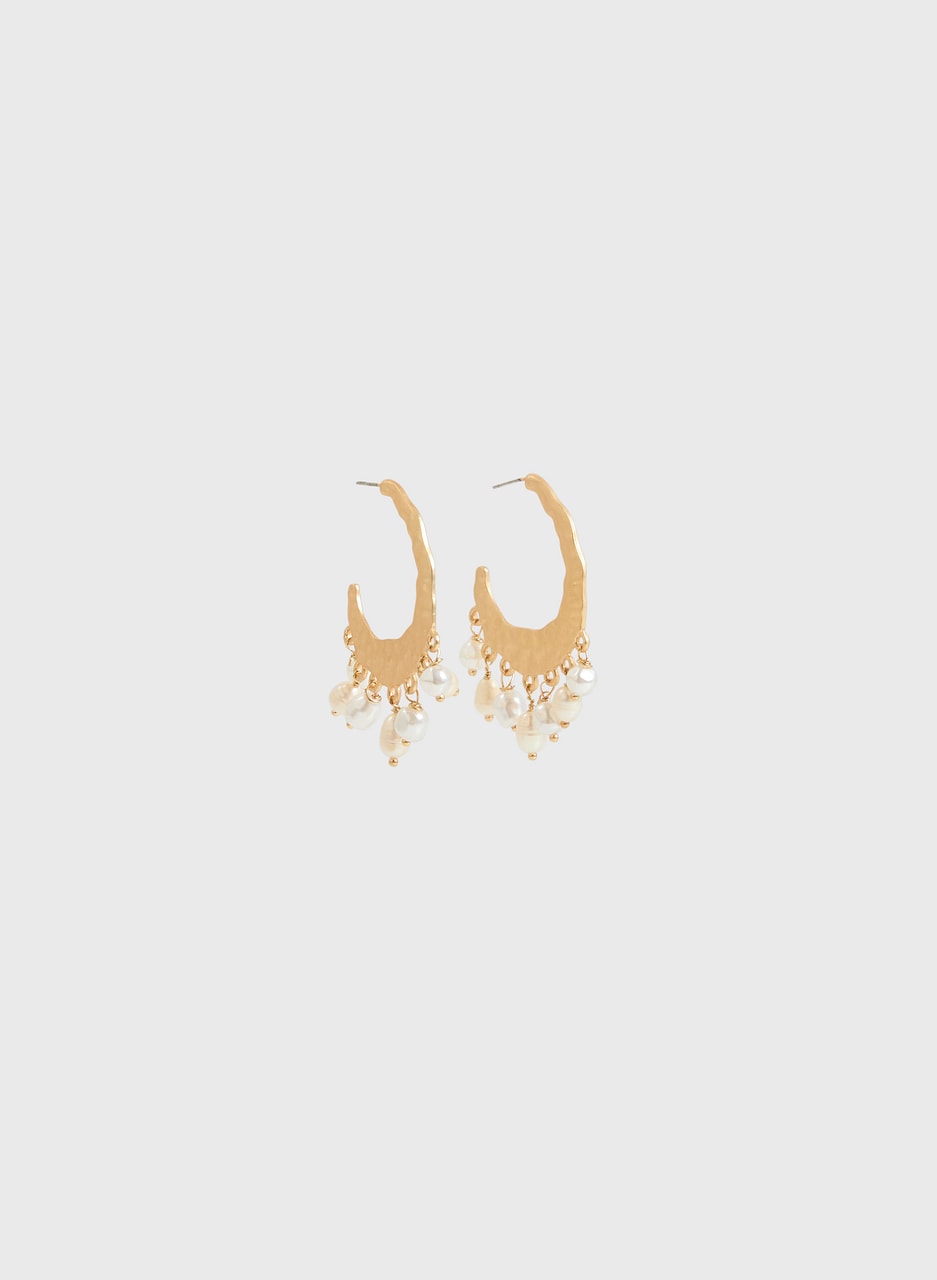 Pearl Dangles Open Hoop Earrings