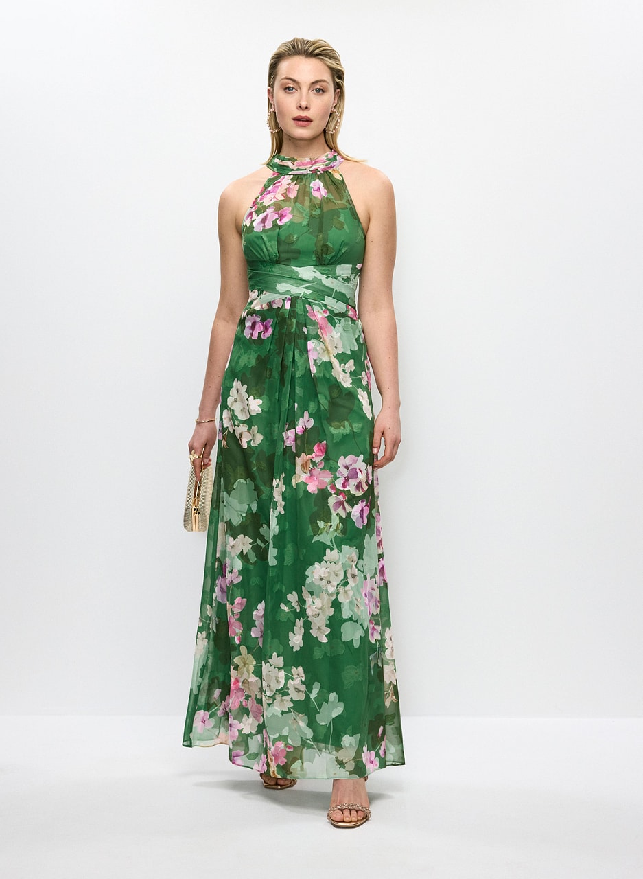 Adriana Papell- Floral Halter-Neck Dress