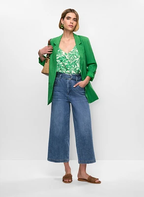 Linen-Blend Rolled Sleeve Blazer & High-Rise Belted Culotte Jeans