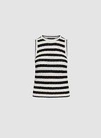 Openwork Striped Knit Sleeveless Top