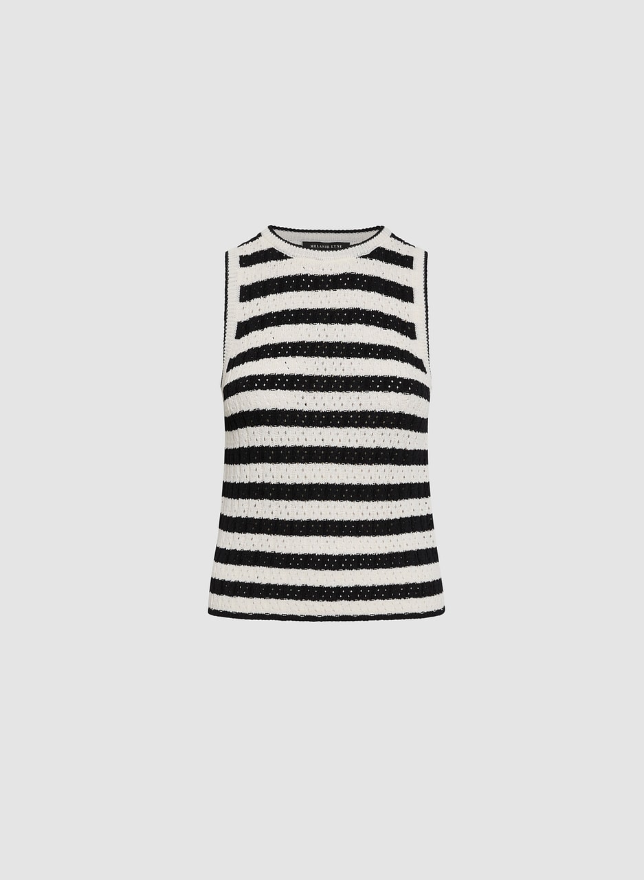 Openwork Striped Knit Sleeveless Top