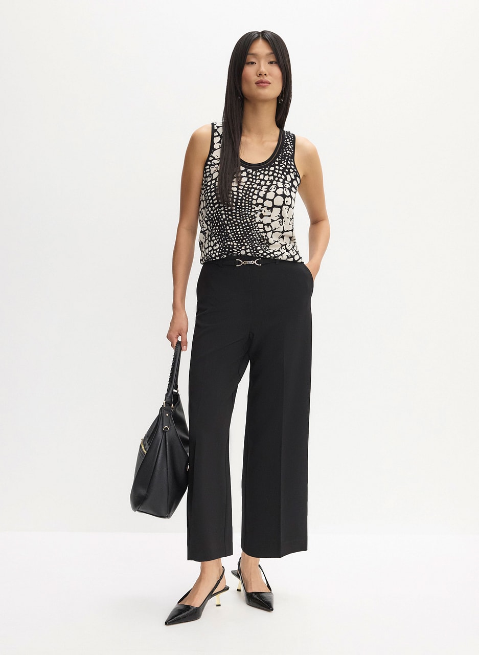 Animal Print Tank Top & Belted Wide Leg Culotte Pants