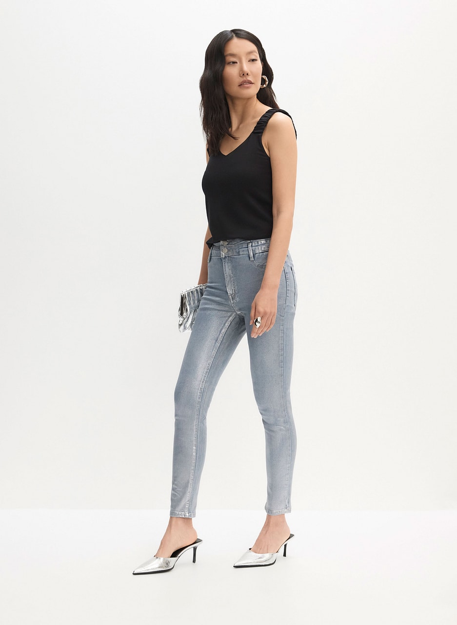 Metallic Slim-Leg Jeans