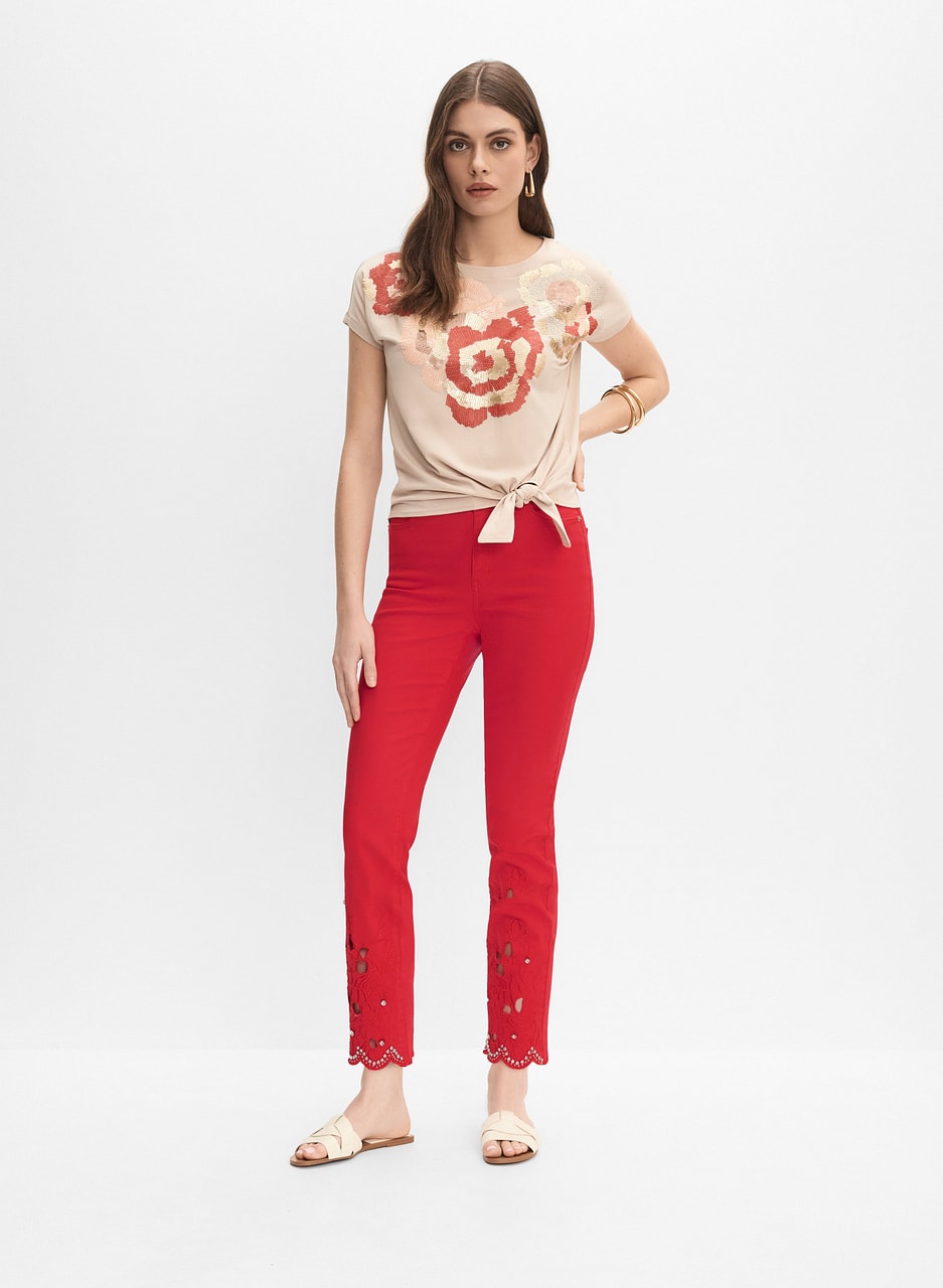 Embellished Cutout Hem Jeans
