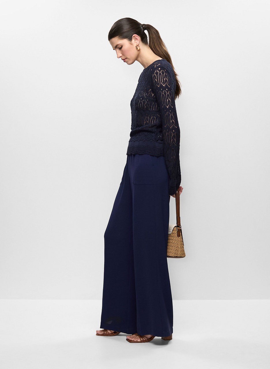 Shirred Waist Wide-Leg Pants