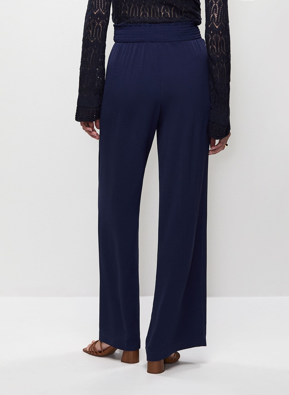 Shirred Waist Wide-Leg Pants