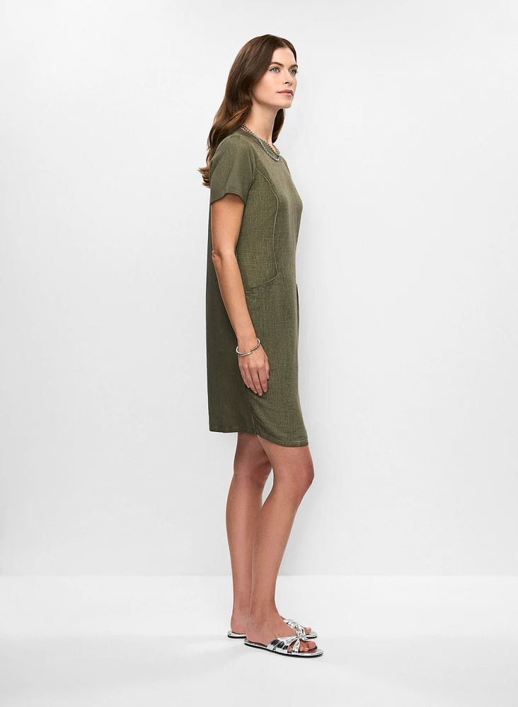 Short Sleeve Linen-Blend Dress