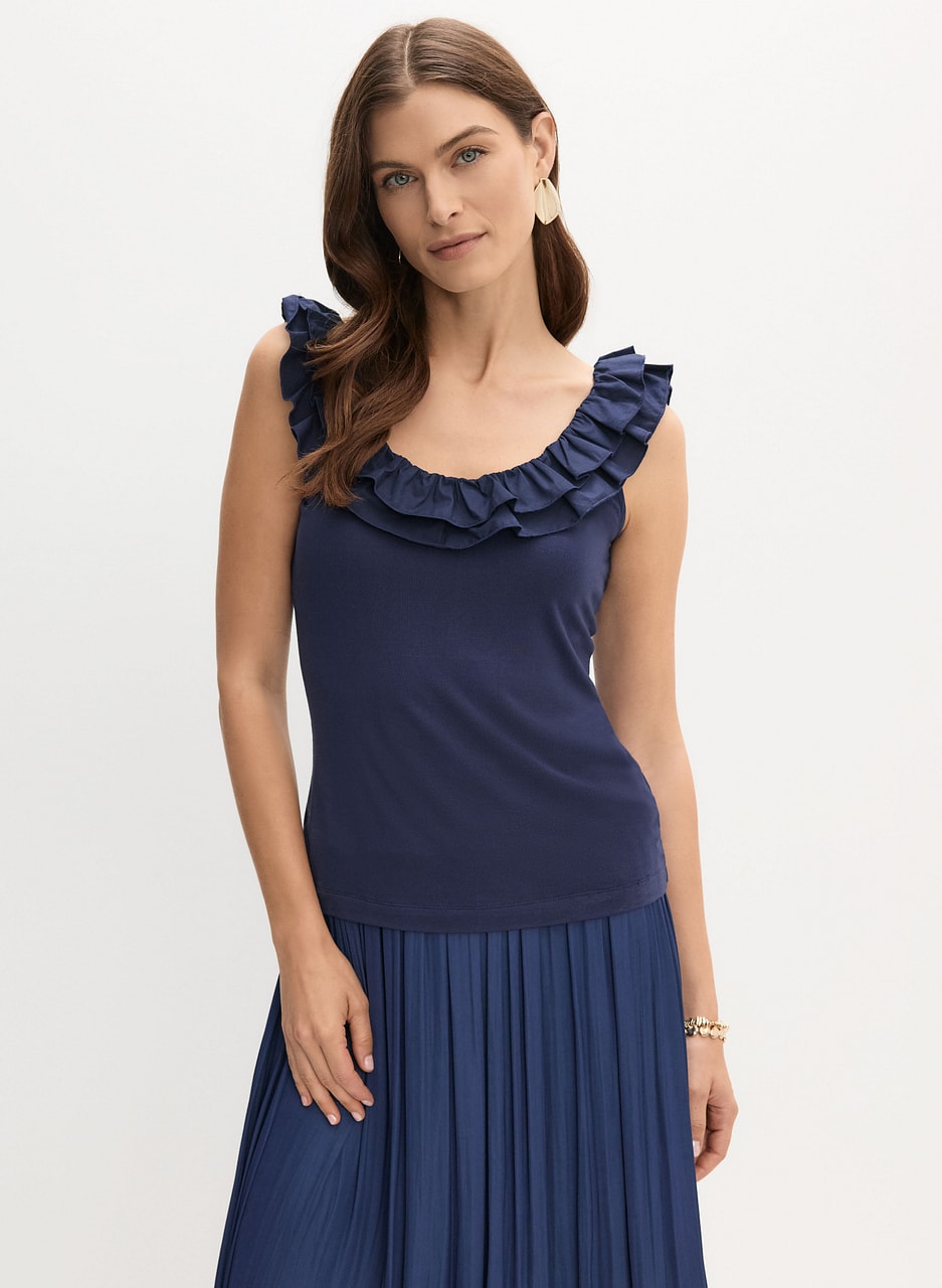 Ruffled Sleeveless Scoop Neck Top