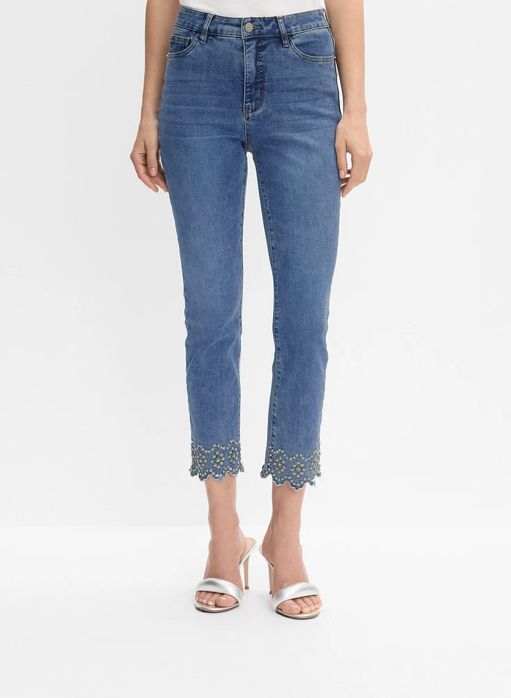 Embellished Hem Straight-Leg Jeans