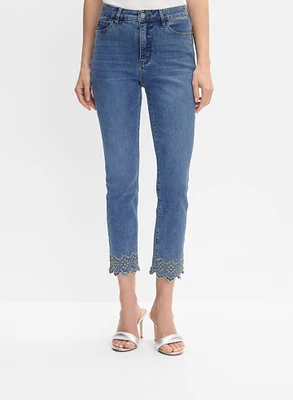 Embellished Hem Straight-Leg Jeans