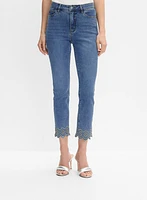 Embellished Hem Straight-Leg Jeans