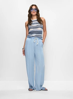 Striped Sleeveless Open-Knit Top & Wide Leg Pants