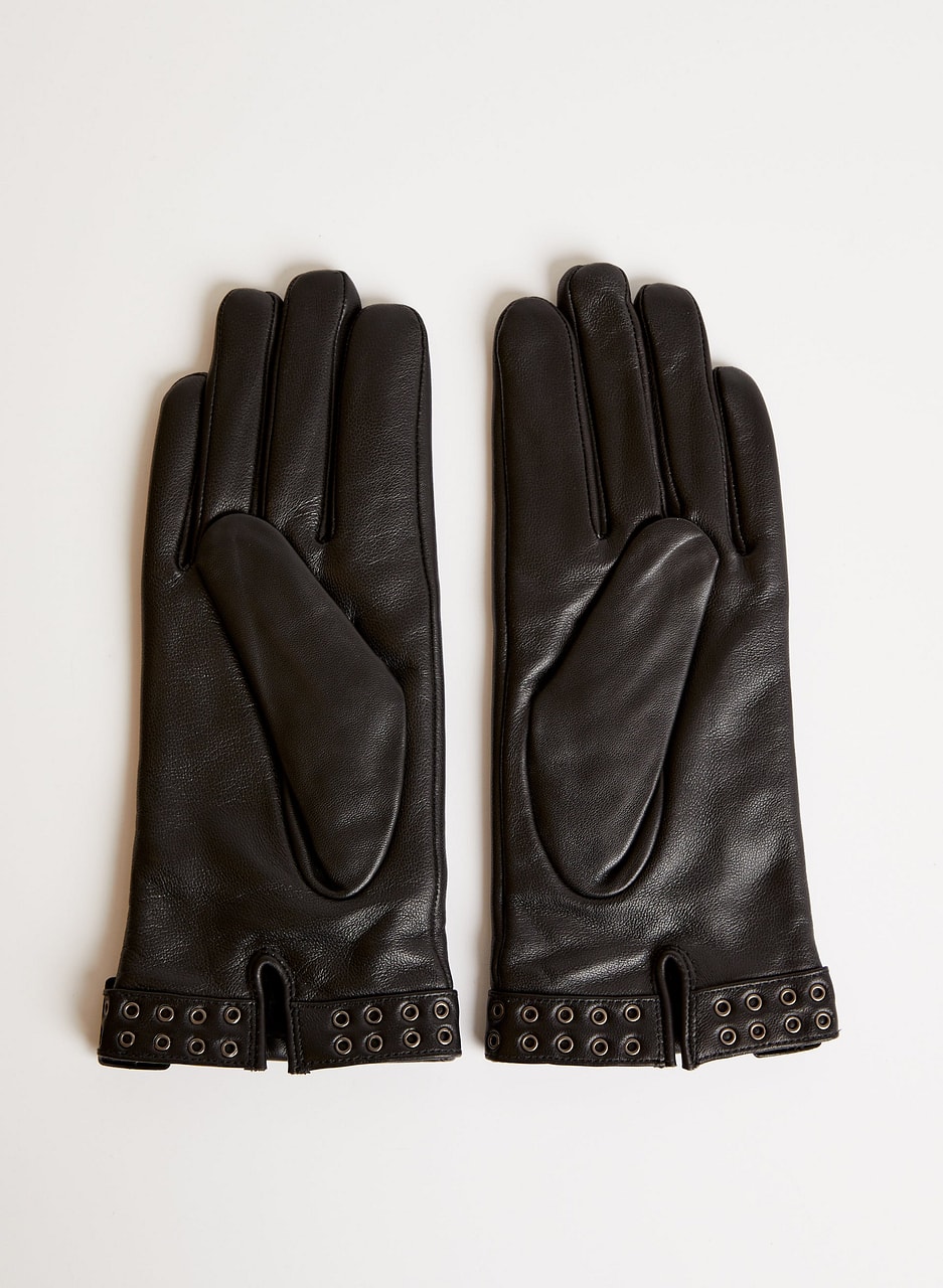 Eyelet Detail Leather Gloves