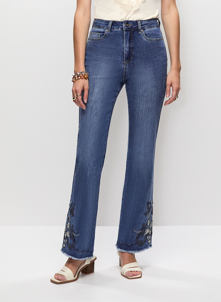 Embroidered Hem Flare Leg Jeans