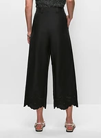 Embroidered Cropped Wide-Leg Pants