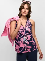 Ruffled Floral Linen Blouse