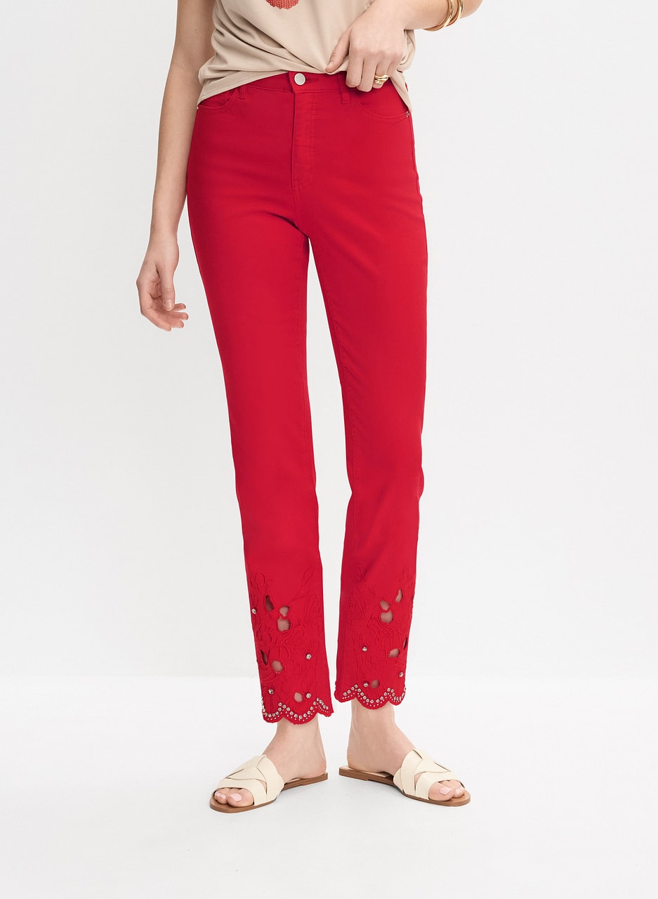 Embellished Cutout Hem Jeans