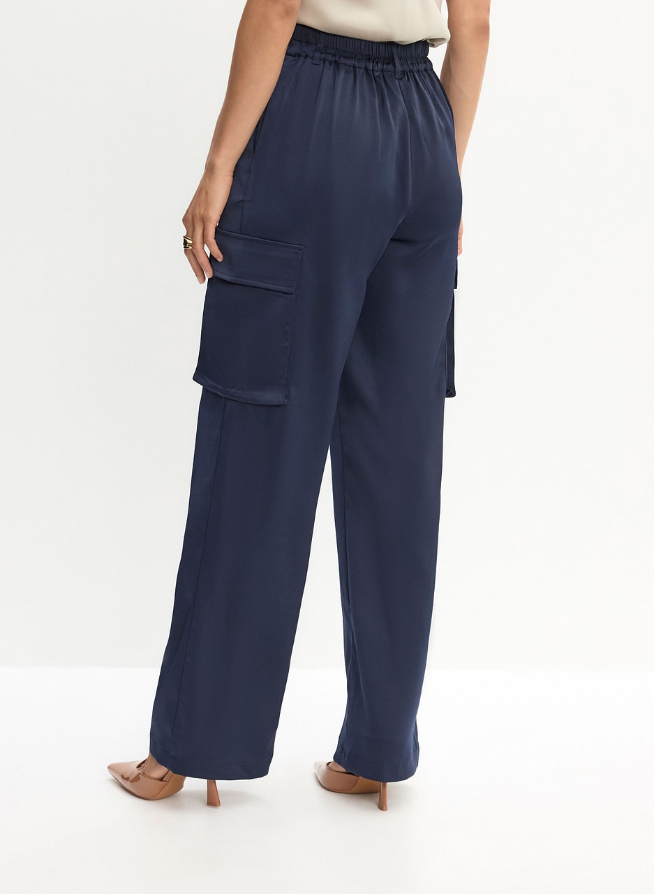 Satin Wide-Leg Cargo Pants