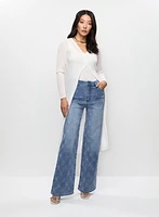 Distressed Detail Wide Leg Jeans
